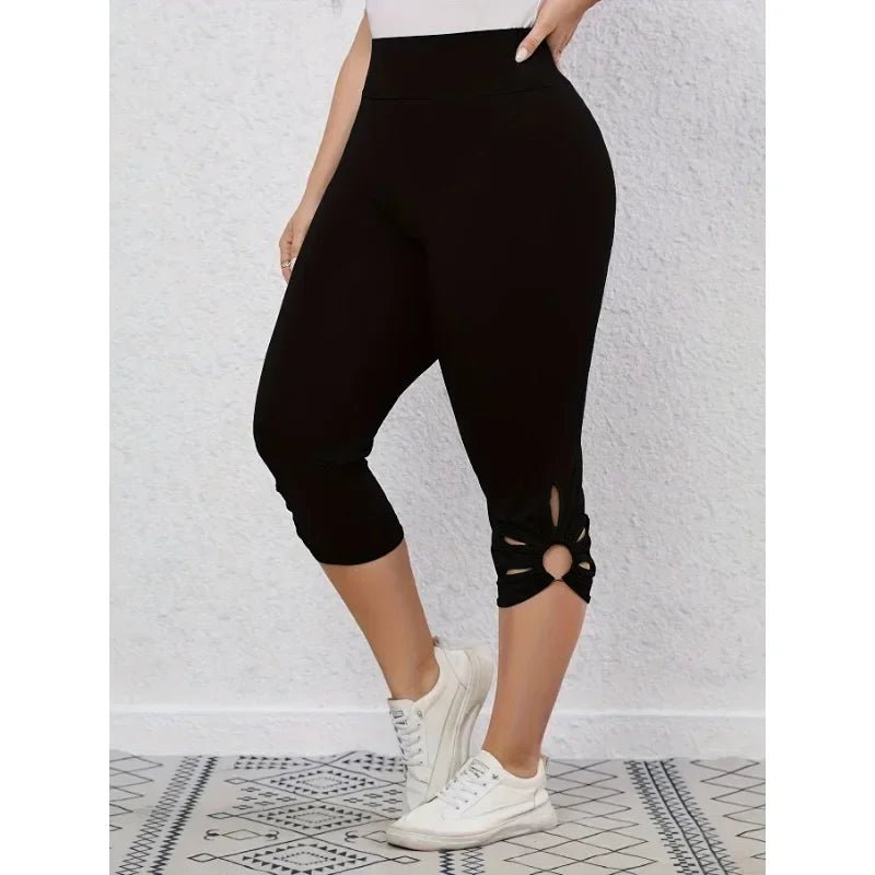 Summer Plus Size S-8XL Women's High Waisted and High Elastic Tight Pants Hollow Out Solid Color Elegant Yoga Pants Cropped Pants - Chrissy's Eye