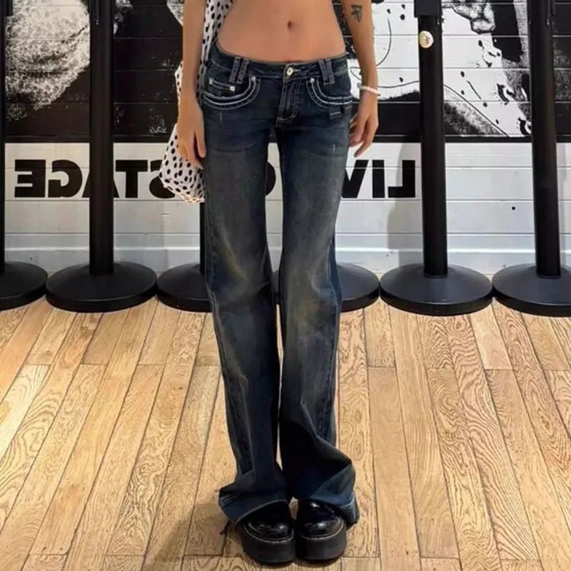 American Vintage Y2K Jeans for Women Sexy Slim Low-Waisted Wide Leg Denim Trousers Female Fashion Streetwear Flared Jean Pants - Chrissy's Eye