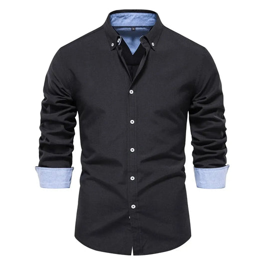 New Spring Cotton Blend Men's Oxford Shirt Long Sleeve Button Down Social Buinesss Casual Shirts for Men - Chrissy's Eye
