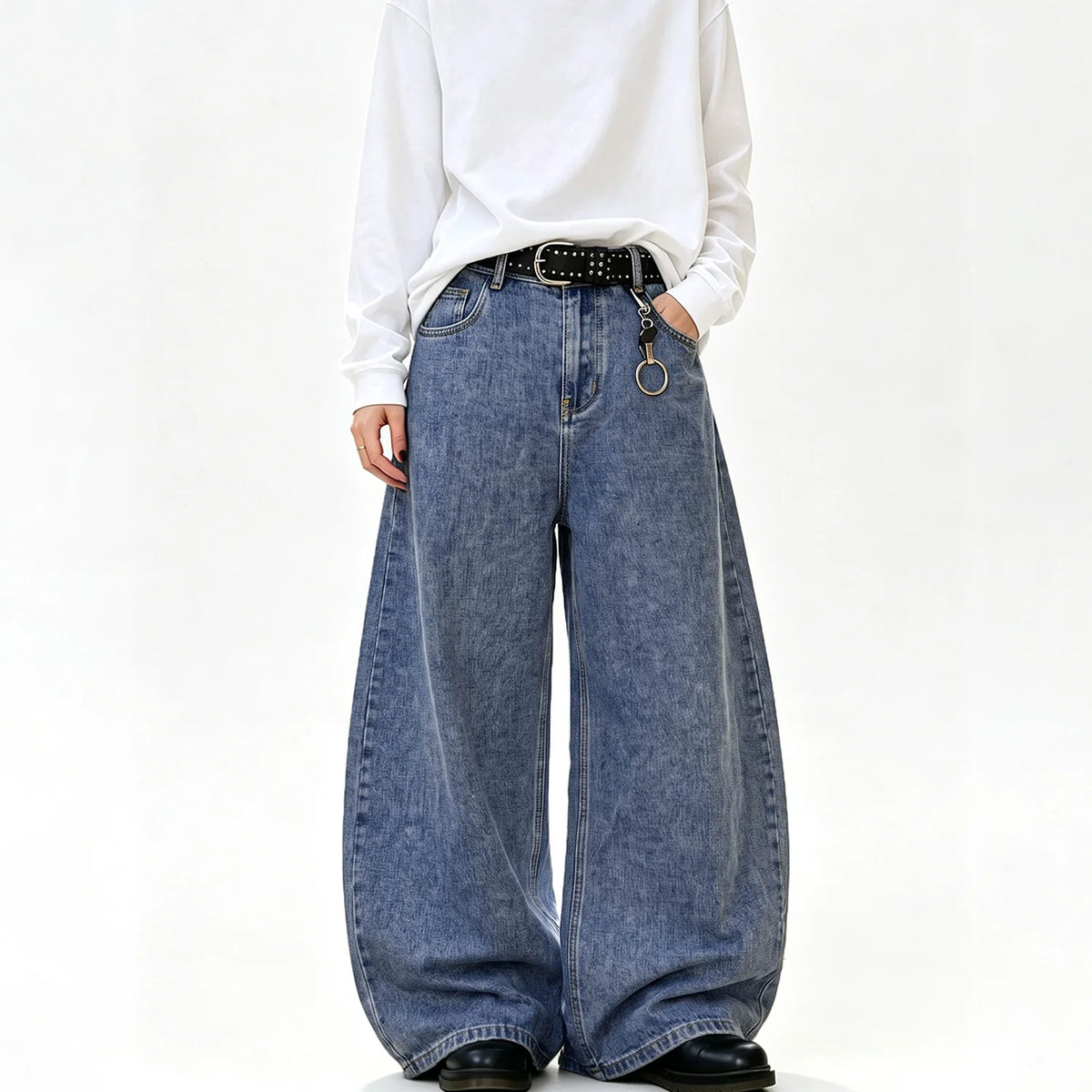 High Streets Spring Summer Men's Jeans American Baggy Wide Leg Curved Knife Denim Pants Loose Solid Color Male Trendy Trousers - Chrissy's Eye