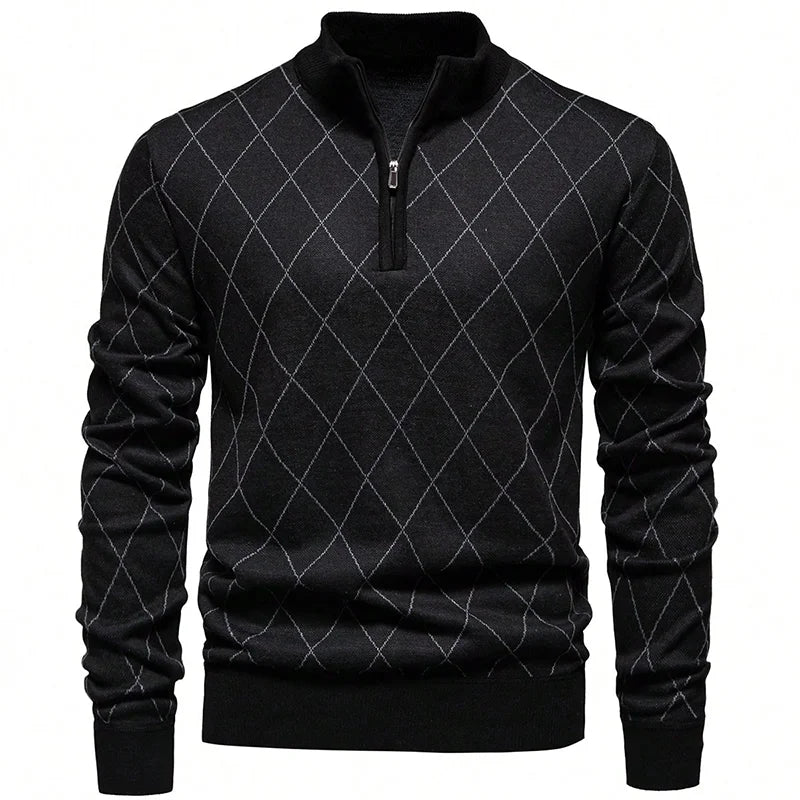 New Fashion Mens Knit Sweater American Half Zip Fleeced Knitwear Men's Stand Collar Casual Sweaters Pullovers - Chrissy's Eye