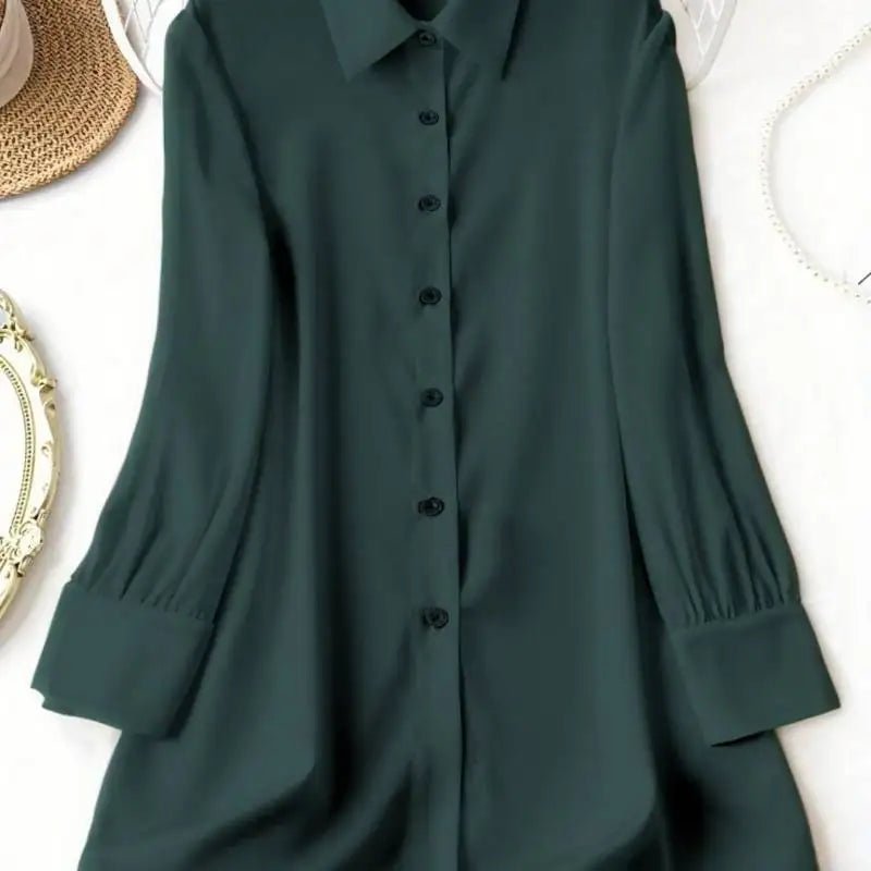 French High-End Style Plus-Size Casual Shirt | Loose Laid-Back, Silk-Like Lapel Long-Sleeve Blouse - Chrissy's Eye
