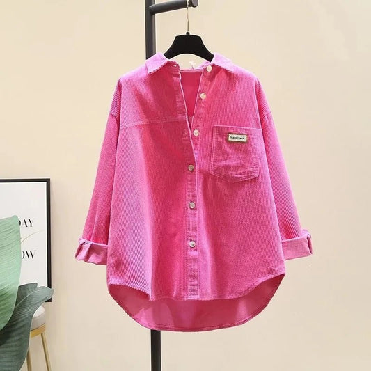 New Corduroy Shirt Jacket For women Spring Autumn Loose Korean version Casual Long sleeved Medium length Cardigan Shirt Female - Chrissy's Eye