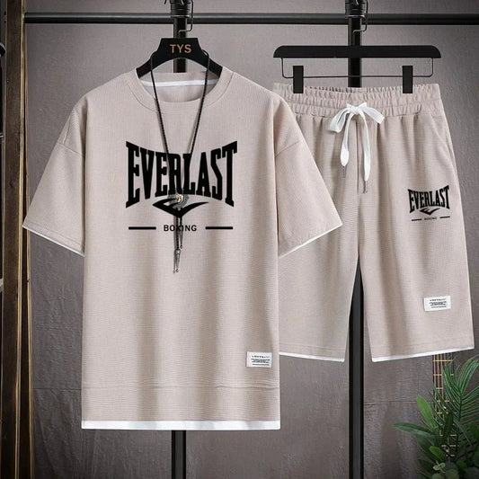 2026 Men's summer suit high quality round neck men's T-shirt 2 pieces shorts running quick dry leisure quick dry. - Chrissy's Eye