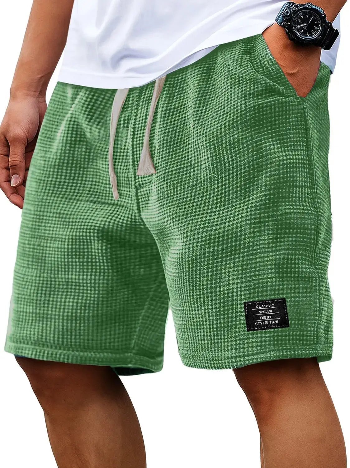 Summer Men's Waffle Business casual shorts New Korean Fashion Drawstring Baggy Short Pants Fitness Breathable Streetwear Gym - Chrissy's Eye