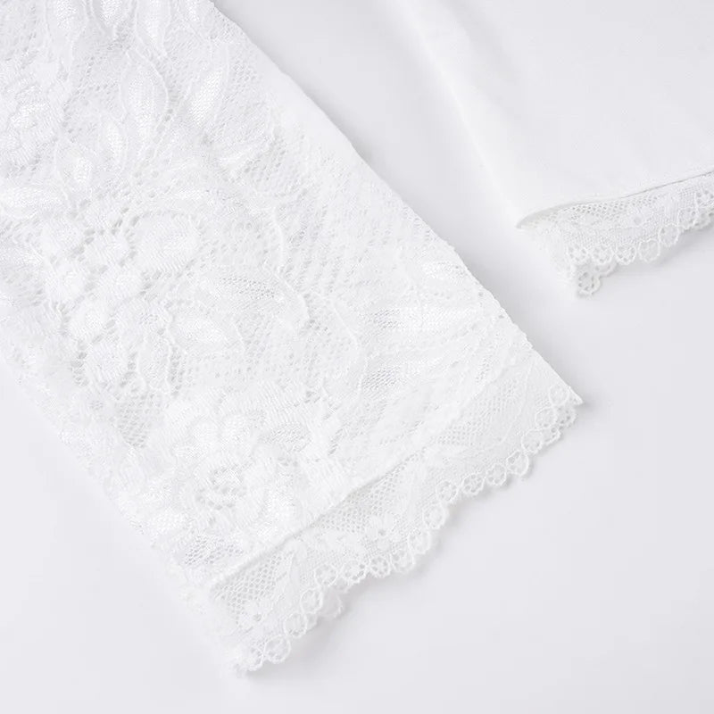 SsTss Solid Slim Sheer Lace Top for Women Fashion Hollow Out Long Sleeve Square Neck Slim Stretch Basic Crop T Shirt for Dating - Chrissy's Eye