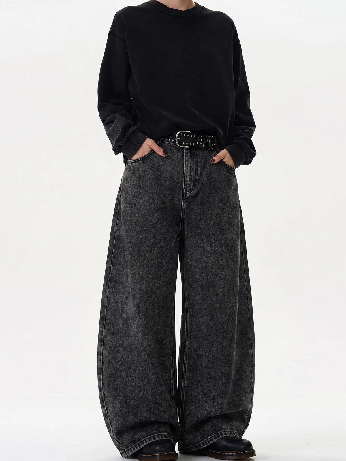High Streets Spring Summer Men's Jeans American Baggy Wide Leg Curved Knife Denim Pants Loose Solid Color Male Trendy Trousers - Chrissy's Eye