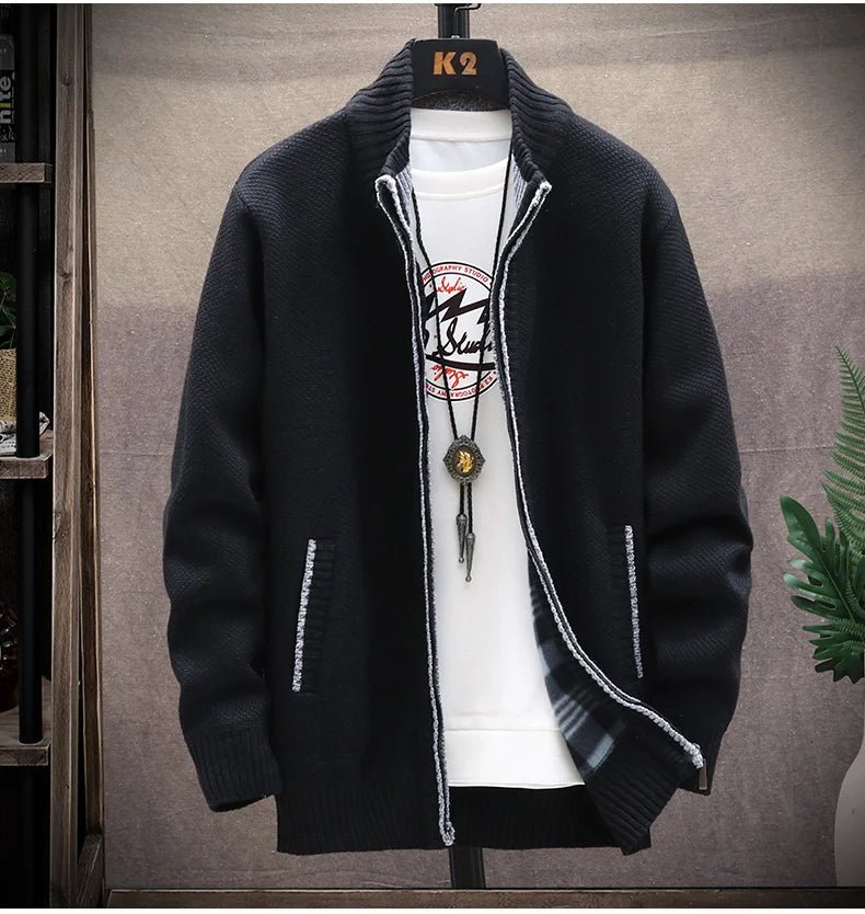 Autumn Winter New Knitted Fleece Sweater Men Fashion Slim Fit Cardigan Men Causal Sweaters Coats Solid Thicken Cardigan men - Chrissy's Eye