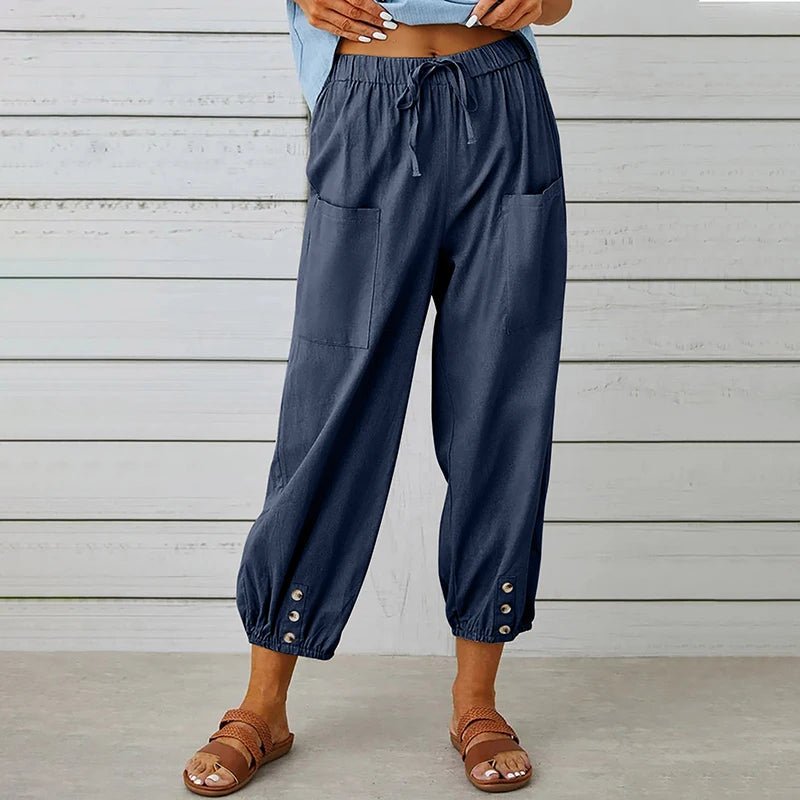 Women Cotton Linen Pants 2023 Autumn Solid Color Elastic Waist Loose Straight Trousers Female Harajuku High Waist Wide Leg Pants - Chrissy's Eye