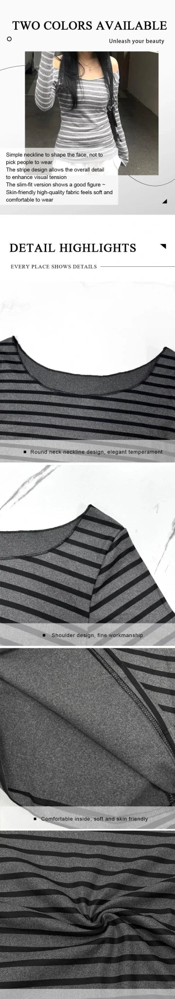 Spring Fall Women's New Japanese Basic Models Slim Long-Sleeved Striped t-Shirt Strapless Korean Street Style y2k Thin Tops - Chrissy's Eye