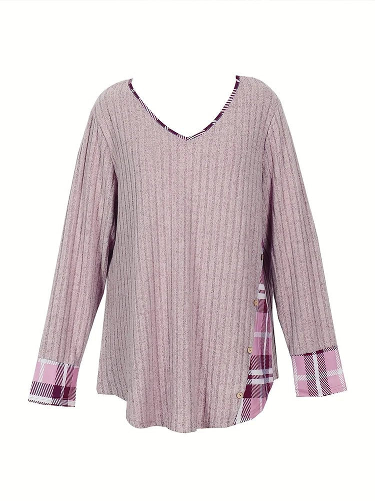 Plus Size 1XL-5XL Women's Casual Fashion V Neck Long Sleeve - Chrissy's Eye