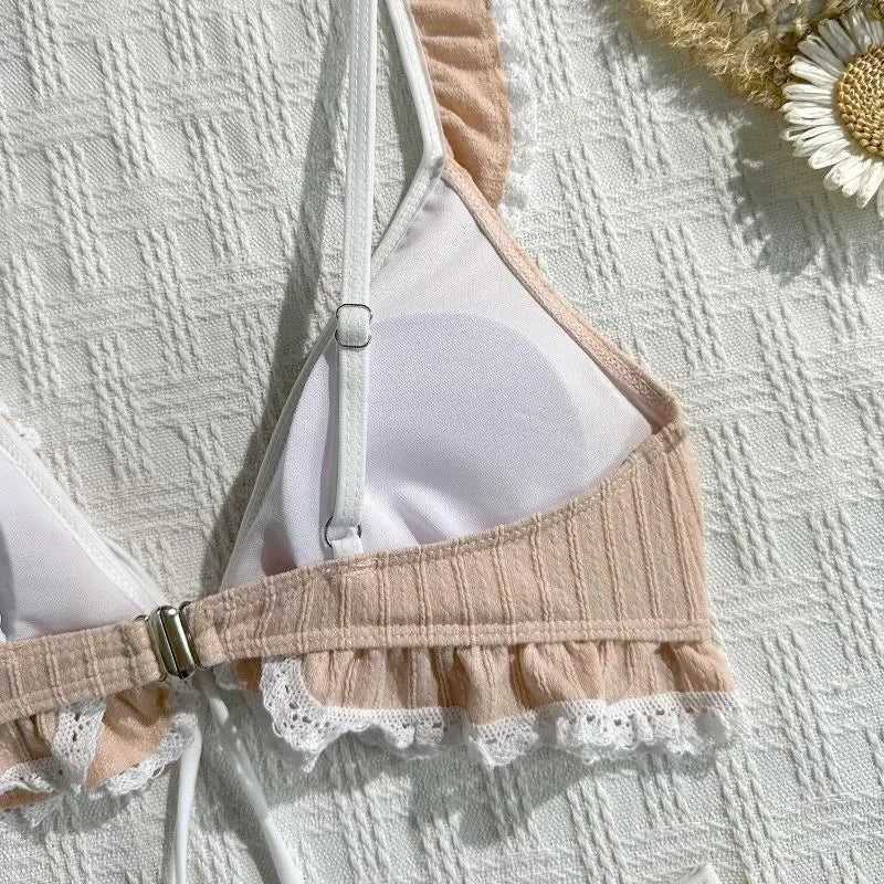Cikini Cute Women Patchwork Ruffle Trim Bikini Set, Solid Color Summer Beach Swimwear Bathing Suit - Chrissy's Eye