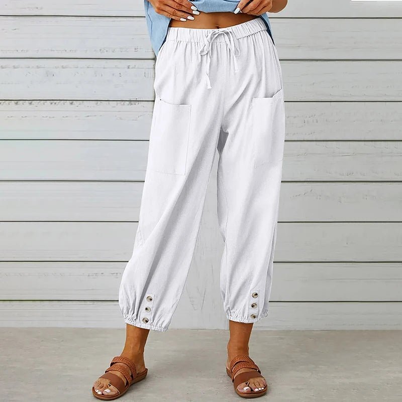 Women Cotton Linen Pants 2023 Autumn Solid Color Elastic Waist Loose Straight Trousers Female Harajuku High Waist Wide Leg Pants - Chrissy's Eye