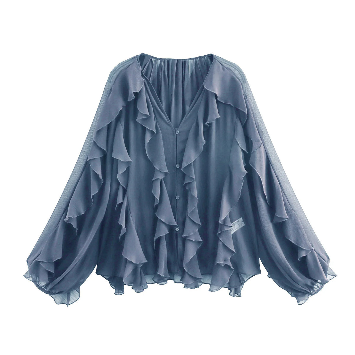2026 Summer Chic Women's Elegant Loose Long Sleeve Layered Shirts Office Lady Vintage V-neck Translucent Tierred Ruffles Blouses - Chrissy's Eye