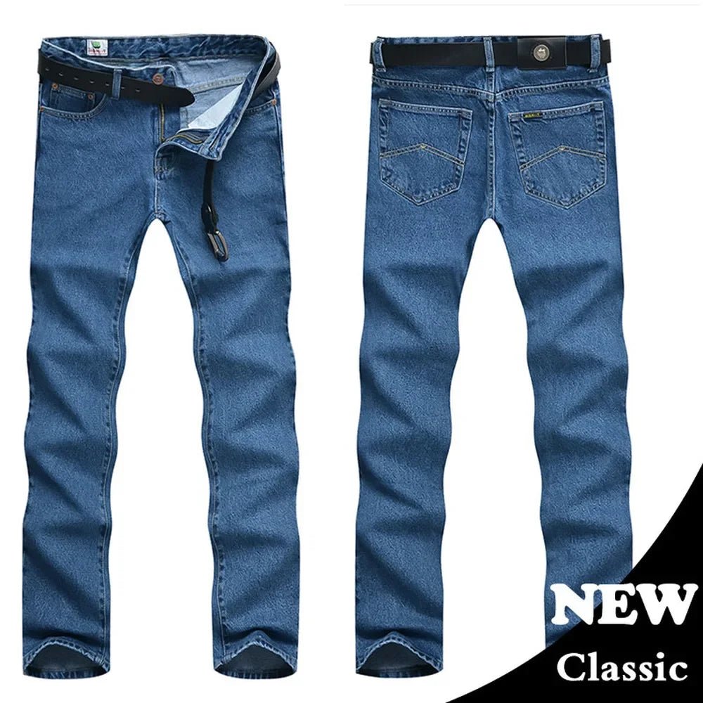 Men Business Jeans Classic Spring Autumn Male Cotton Straight Stretch Brand Denim Pants Summer Overalls Slim Fit Trousers 2021 - Chrissy's Eye