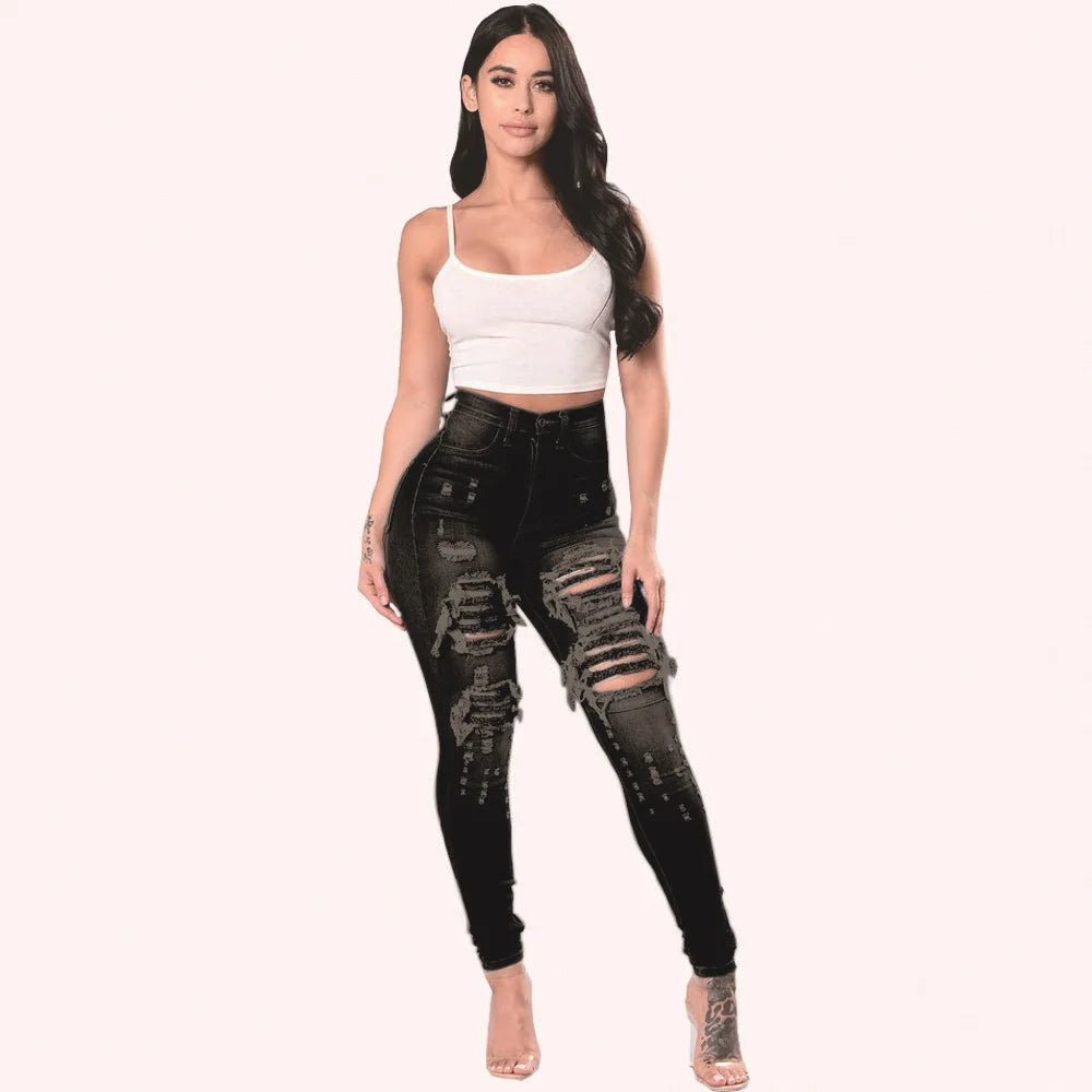 HOLE Denim Women's High Waist Ripped Jeans Skinny-Jeans - Chrissy's Eye