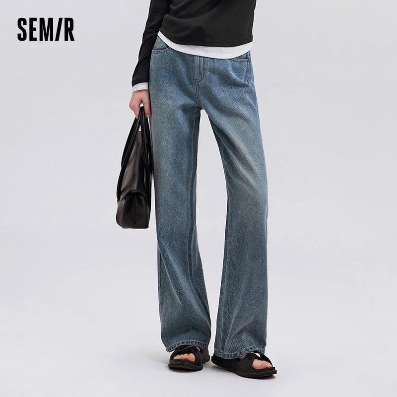 Semir Jeans Women Heightening Pure Cotton Long Trousers Autumn 2024 New Flesh-hiding Wide-leg Trousers - Chrissy's Eye