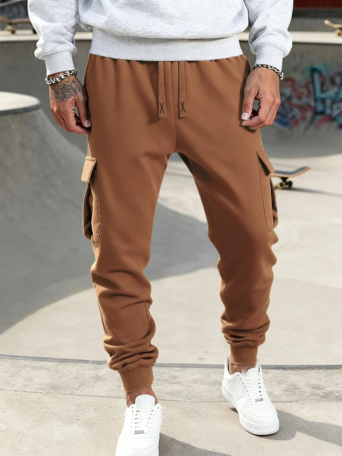 Mens Casual Pants Spring Autumn Sweatpants Drawstring Solid Color Workout Long Pants Fashion Gym Trousers with Pockets - Chrissy's Eye