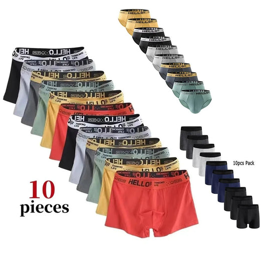 10Pcs Men's Boxer And Briefs Fashion Underwear High Stretch Boxer And briefs Shorts Breathable Soft Men's Shorts Comfortable - Chrissy's Eye