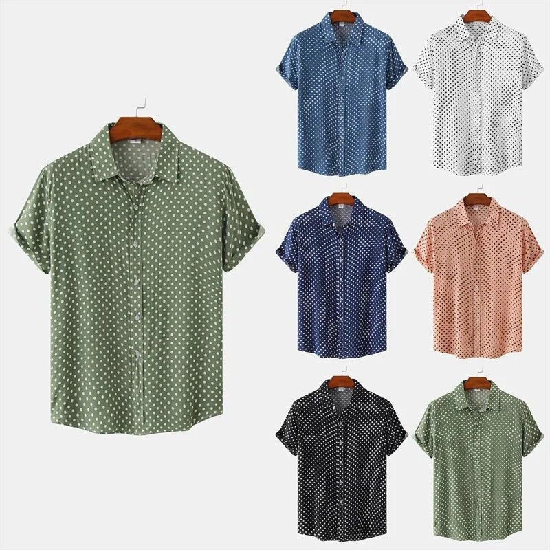 New Solid Colored Dots Hawaiian Shirt Men Casual Short Sleeves Summer 3d Printed Button Blouse Tops Party Street Button Shirts - Chrissy's Eye