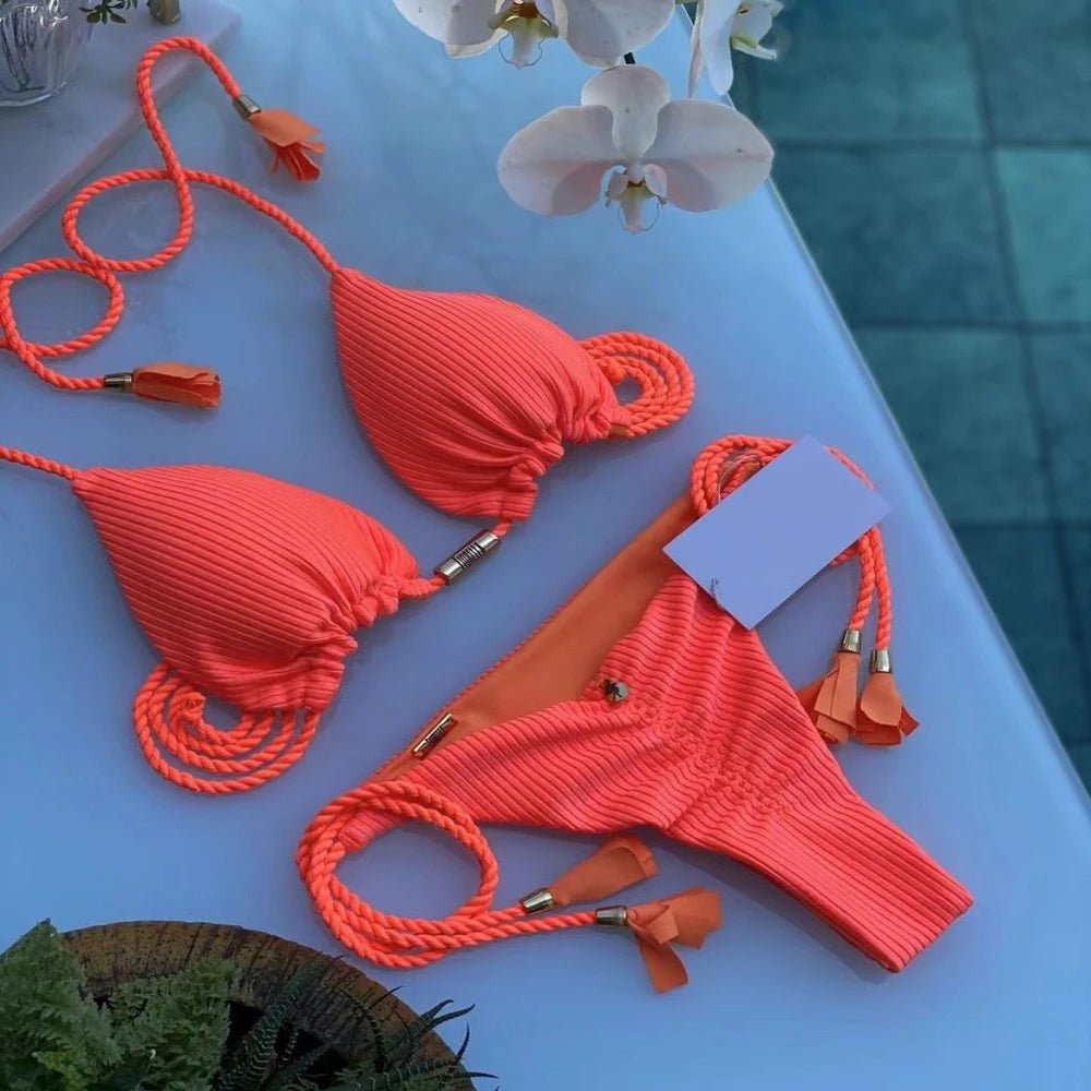 Adjustable Bandage Bikini Set 2023 Swimwear Swimsuit Woman Sexy Bathing Suits Solid Bikinis Triangle Female Summer Beachwear - Chrissy's Eye