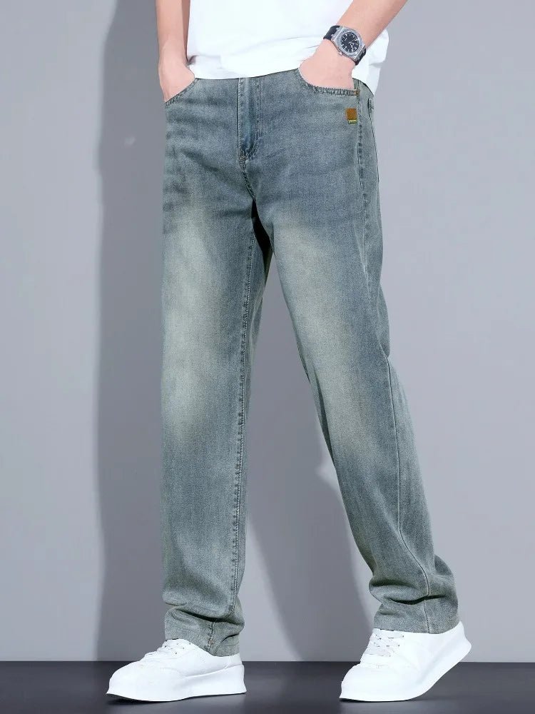 Lyocell Ice Silk Jeans Men's Fashion Korean Ultra-Thin Denim Pants Soft Drape Comfortable Business Straight Casual Trousers - Chrissy's Eye