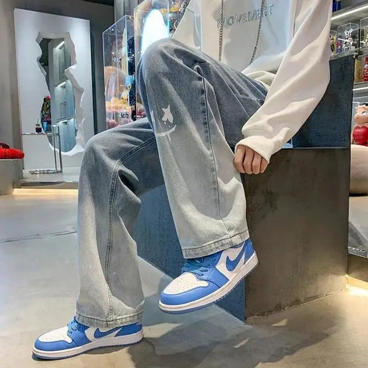 Smile Print Baggy Pants Men Streetwear Wide Leg Oversize Jeans Vintage Straight Long Trousers - Chrissy's Eye
