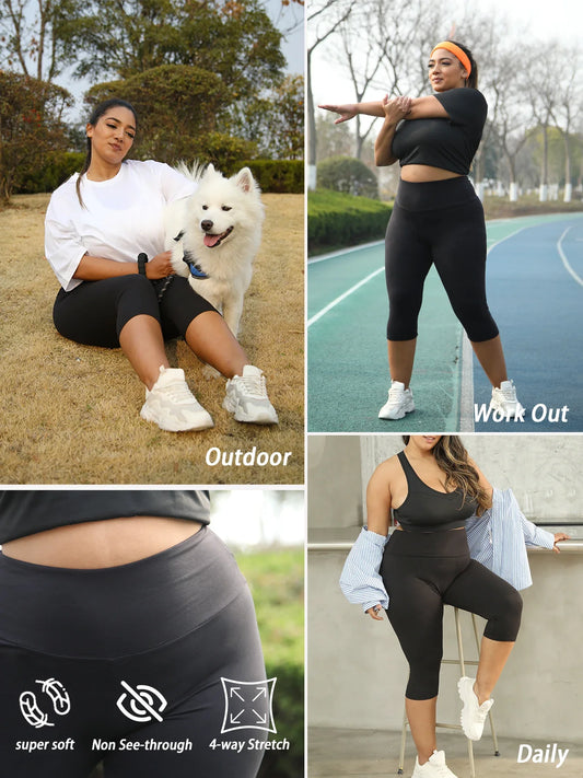 Plus Size Leggings for Women Super soft High Waisted Tummy Control Yoga Capri Pants No See Through Workout Running Leggings - Chrissy's Eye