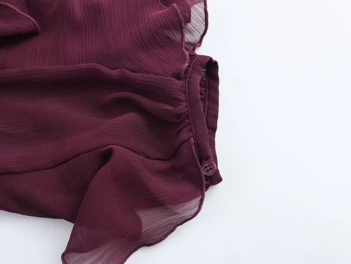 2026 Summer Chic Women's Elegant Loose Long Sleeve Layered Shirts Office Lady Vintage V-neck Translucent Tierred Ruffles Blouses - Chrissy's Eye