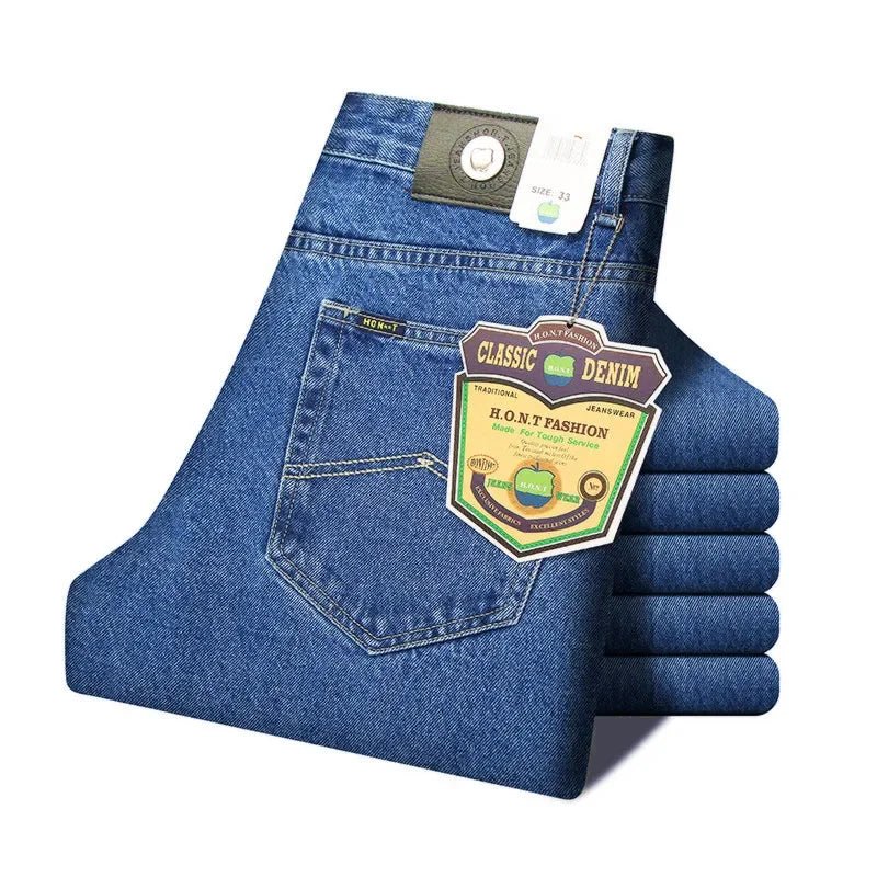 Men Business Jeans Classic Spring Autumn Male Cotton Straight Stretch Brand Denim Pants Summer Overalls Slim Fit Trousers 2021 - Chrissy's Eye