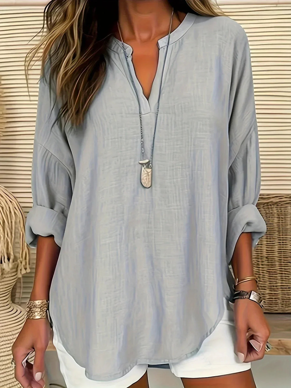 Plus Size 1XL-5XL Women's CasualLadies Fashion Solid Blouse Solid Color Loose Tops V-neck Blouse Long Sleeve Shirt - Chrissy's Eye