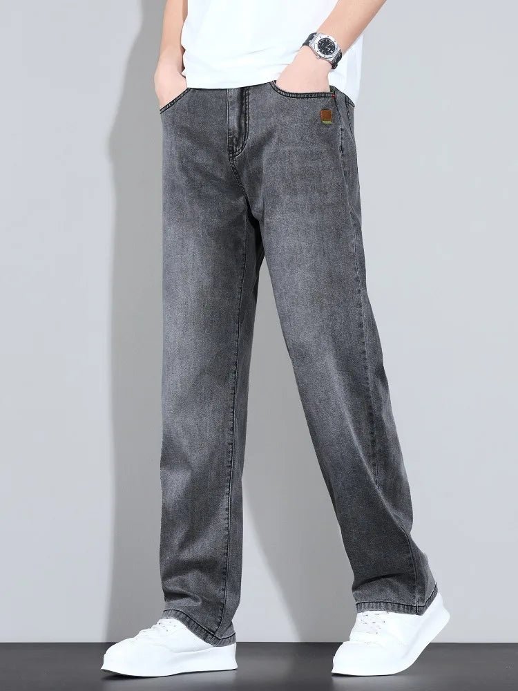 Lyocell Ice Silk Jeans Men's Fashion Korean Ultra-Thin Denim Pants Soft Drape Comfortable Business Straight Casual Trousers - Chrissy's Eye