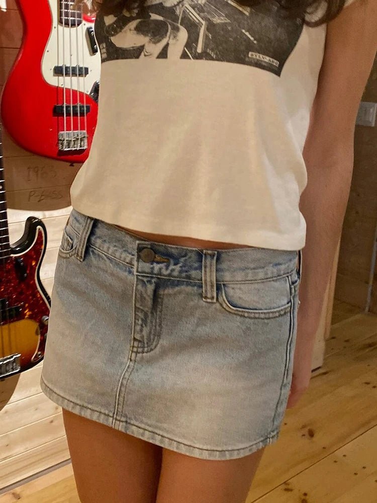 Women's Vintage Low Waist Denim Skirts Casual Chic Pockets A-line Mini Skirts - Chrissy's Eye