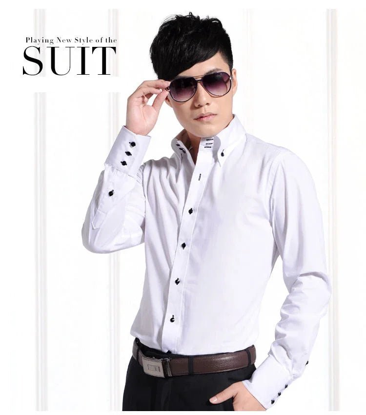 Dress Shirt for Men Button-down Collared Formal Business Long Sleeve Casual Fashion Slim Fit - Chrissy's Eye