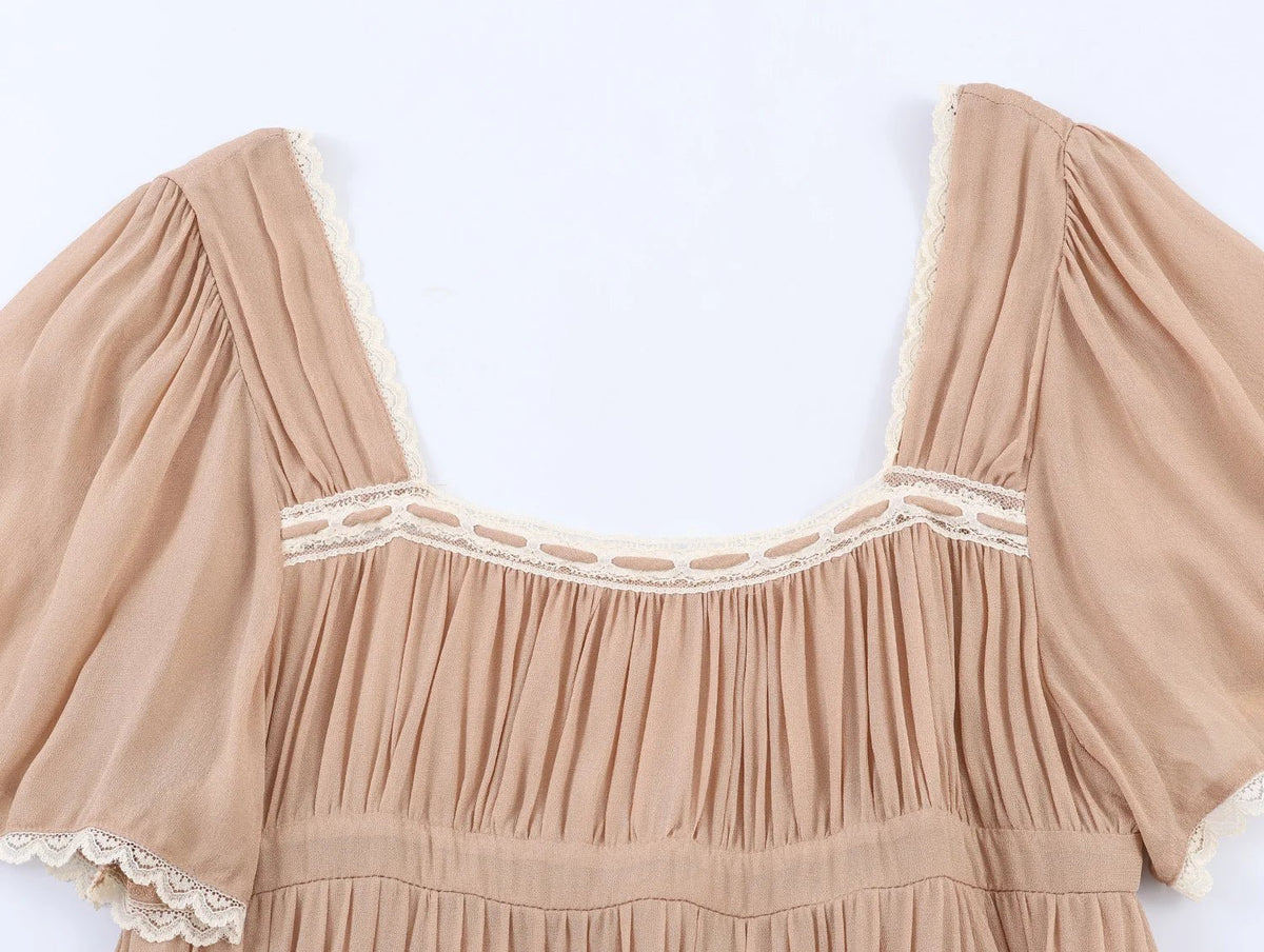 Chic Solid Fashion 2026 Spring Woman Lace Dress Patchwork Khaki Mini Casual Dress Backless Streetwear Female Vestidos - Chrissy's Eye