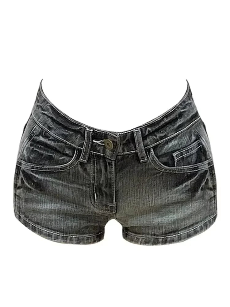 Y2k Streetwear Harajuku E-girl Summer Women 2000s Grunge Kpop Japanese Gyaru Low Rise Jean Shorts Slim Denim Hot Pants Trashy - Chrissy's Eye