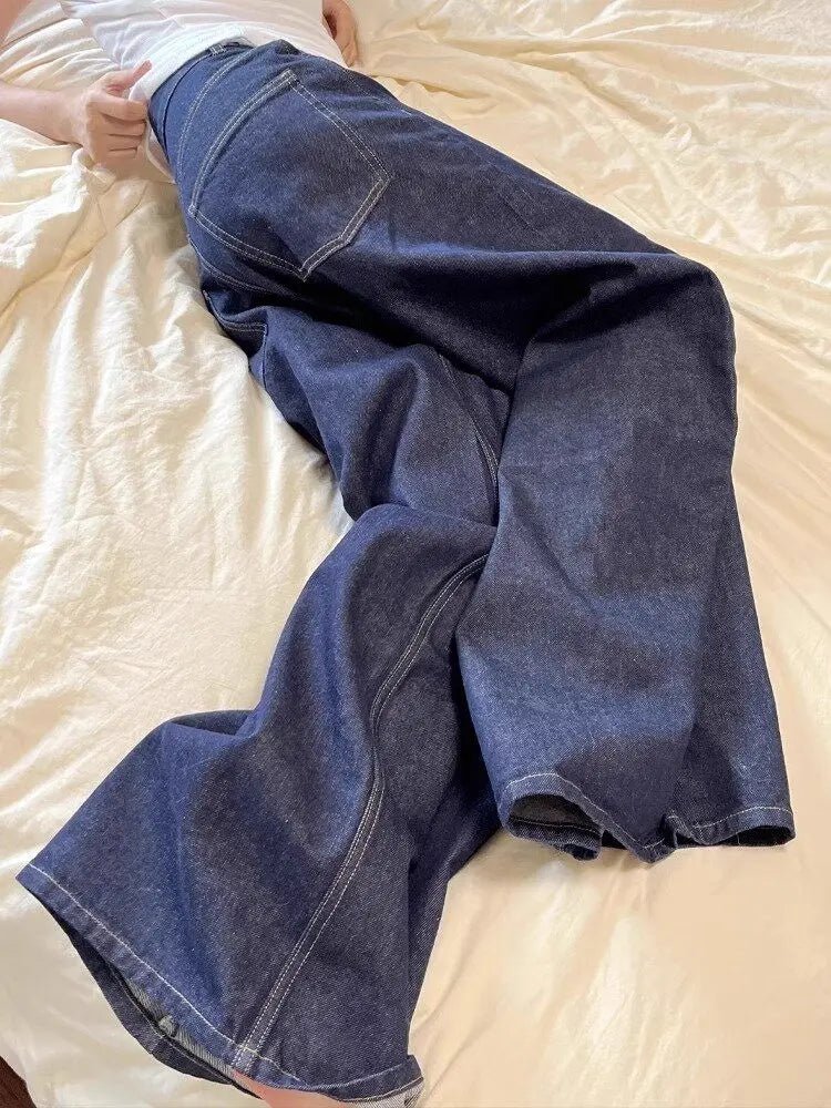 New American Women Black High Street Vibe Wide-Leg Jeans for Autumn and Winter for Men and Women Washed Loose Straight Pants - Chrissy's Eye
