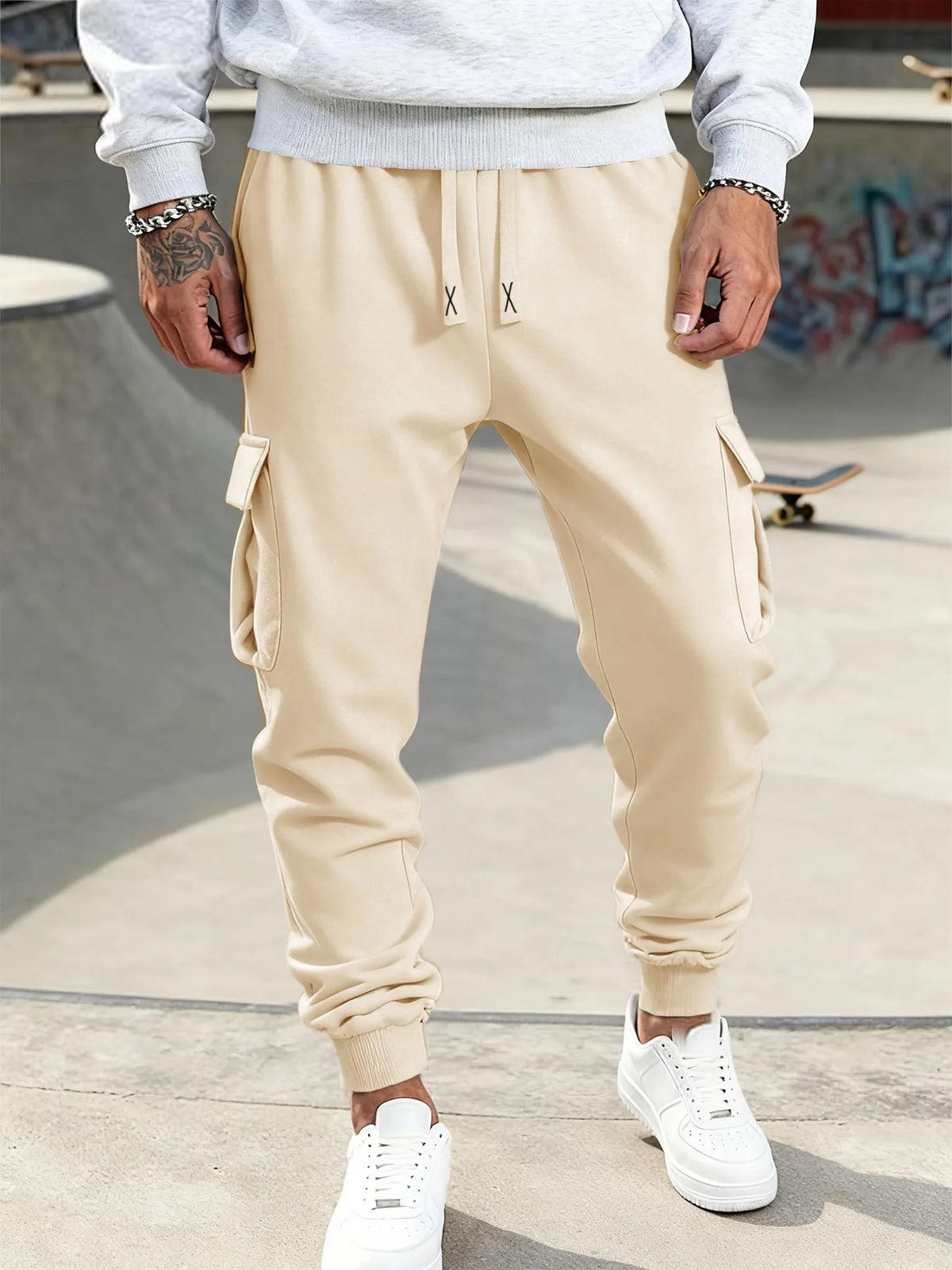 Mens Casual Pants Spring Autumn Sweatpants Drawstring Solid Color Workout Long Pants Fashion Gym Trousers with Pockets - Chrissy's Eye