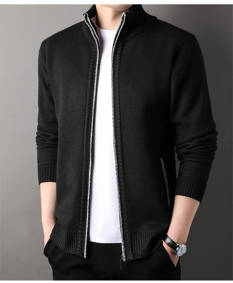 Men's Stand-up Collar Knit Sweater Autumn Winter New Cardigan Tops Korean Slim Solid Color Sweatercoat Jacket - Chrissy's Eye