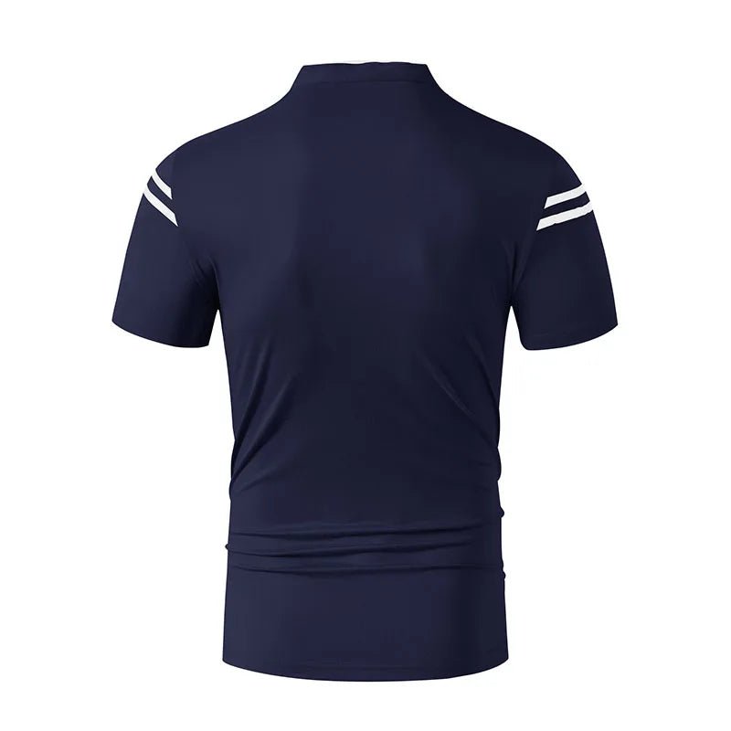 2025 New Men's Casual Fashion Solid Color Short Sleeved Polo Shirt Stand Up Collar Versatile Comfortable Top - Chrissy's Eye