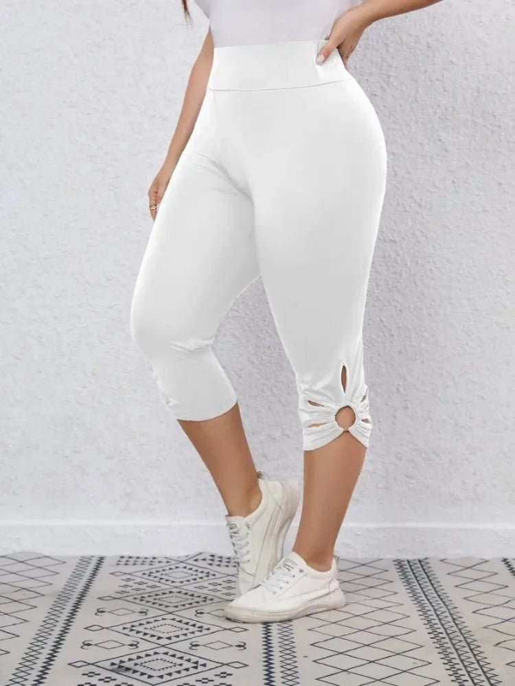Summer Plus Size S-8XL Women's High Waisted and High Elastic Tight Pants Hollow Out Solid Color Elegant Yoga Pants Cropped Pants - Chrissy's Eye
