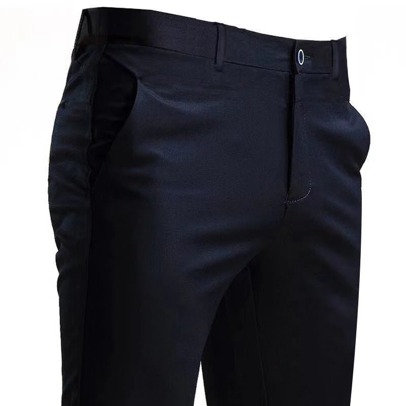Men's Suit Pants Stretch Smart Casual Trousers Pocket Solid Color Straight Wearable Full Length Home Work Black Dress Pants - Chrissy's Eye