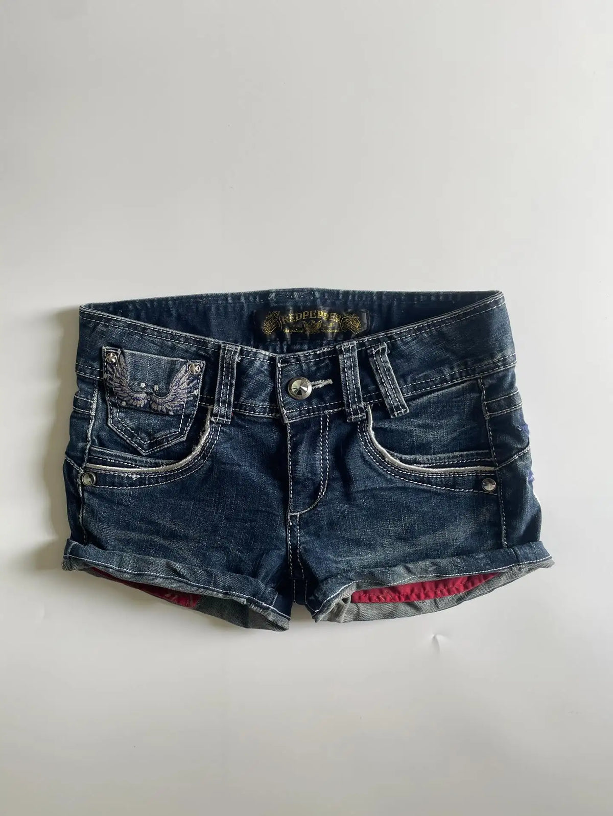 Y2K Japan Street Hottie Wing embroidery vintage Denim Shorts Harajuku Slim Skirt Light Blue Jean Low Waist Short Mini Skirt - Chrissy's Eye