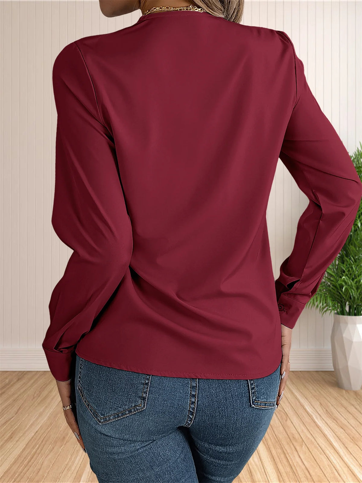 Women's Elegant Business Office Blouse Layered V Neck Long Sleeve Dressy Shirts Work Tops - Chrissy's Eye