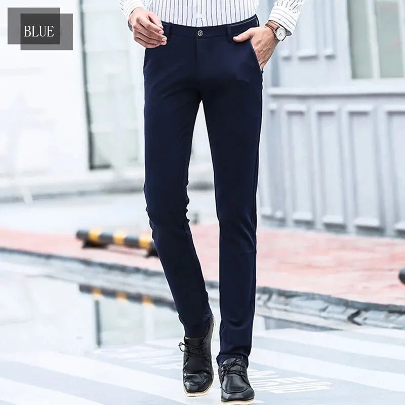Men's Elastic Straight Pants Business Casual Long Suit Pants Male Formal Trousers Solid Colors Black BLue - Chrissy's Eye