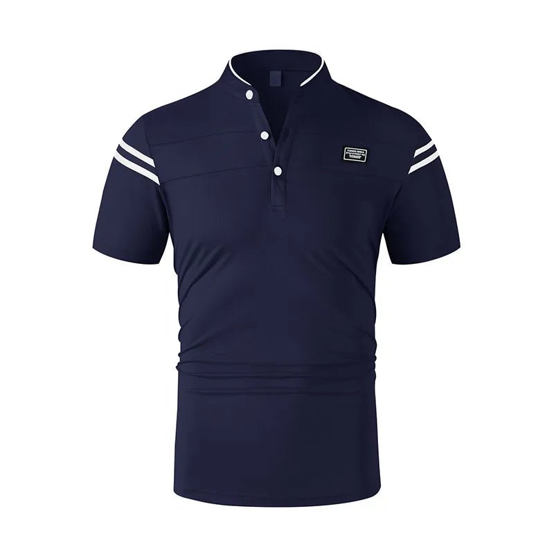 2025 New Men's Casual Fashion Solid Color Short Sleeved Polo Shirt Stand Up Collar Versatile Comfortable Top - Chrissy's Eye