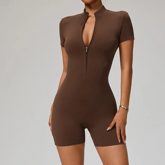 TRY TO BN Sports Jumpsuit Zipper Short Sleeves Yoga Sportswear Fitness Workout Bodysuit One Piece Suits Tights Gym Woman Clothes - Chrissy's Eye
