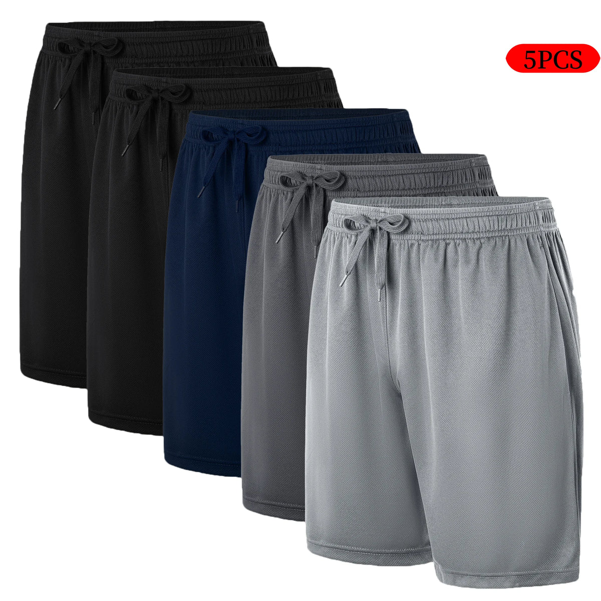 Five Piece Men's Casual Shorts With Drawstring Waistband Breathable Polyester Athletic Fit For Spring And Summer - Chrissy's Eye