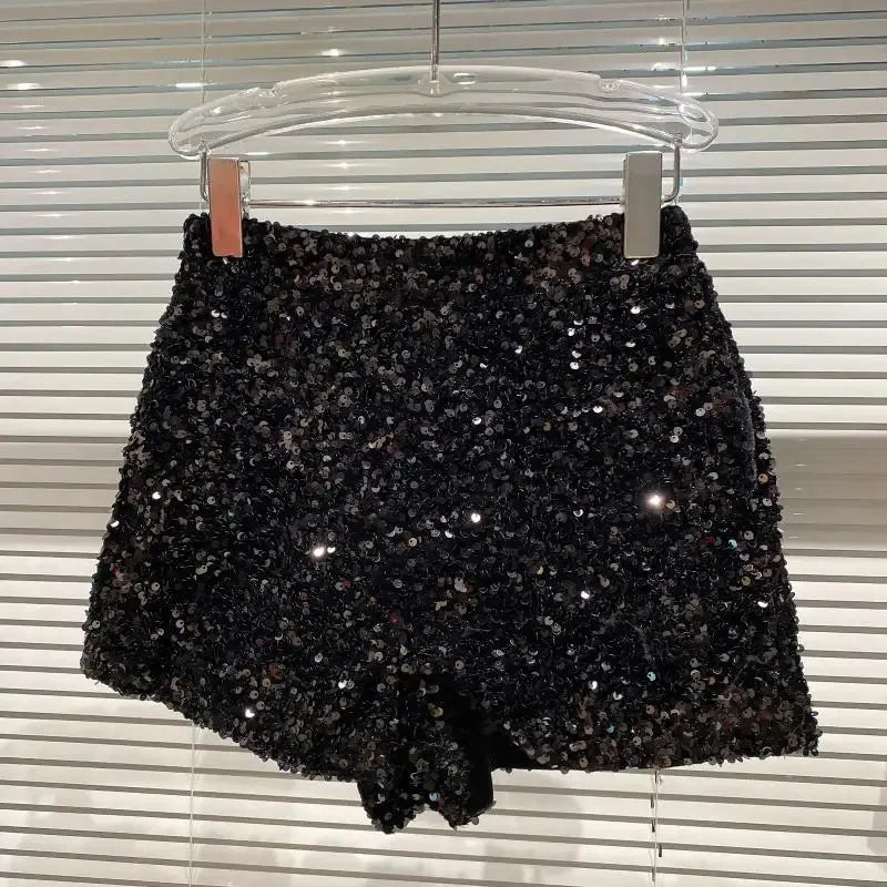 New Autumn Black Velvet Shorts Women Sequined Shiny Versatile Short Pants Clubwear Shorts Hot Pants High Street - Chrissy's Eye