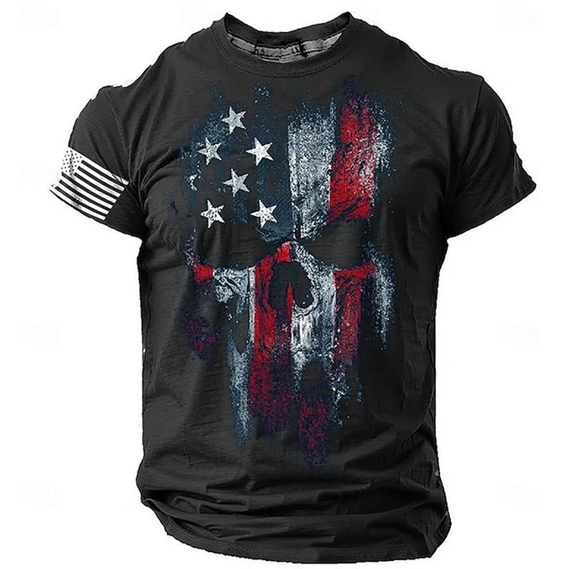 Men's Retro Flag Printed T-shirt 3D Skull Round Neck Short Sleeve Casual Breathable - Chrissy's Eye
